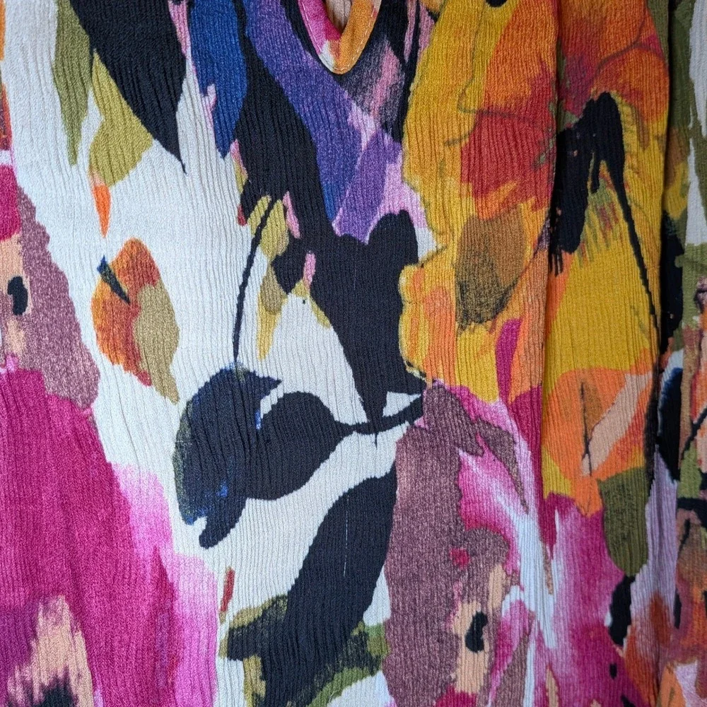 Catherines Floral Boho Keyhole Tunic Top Multi-Color Bell Sleeve Size 26/28